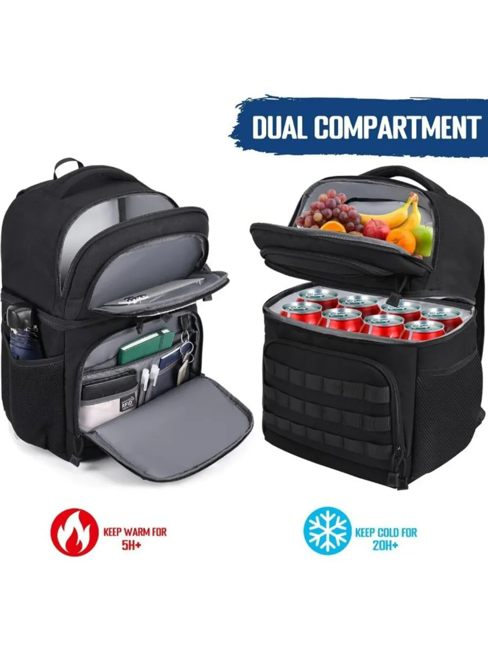 Tactical Insulated Lunch Backpack for Men, Double Deck Cooler & Leakproof Design